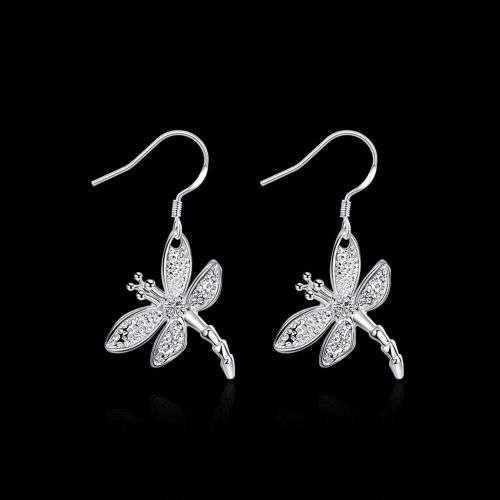 Delicate dragonfly 925 sterling silver earrings-