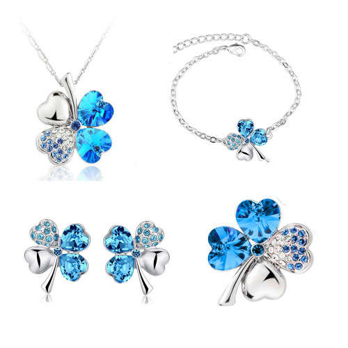 Austrian Crystal Clover   Pendant  Necklace Earrings Bracelet
