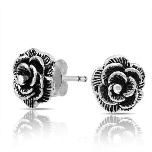 TIBETAN SILVER ROSE STUD EARRINGS