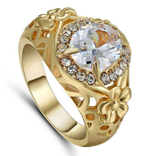 White Sapphire yellow Rhodium Plated Ring  7   - low shipping