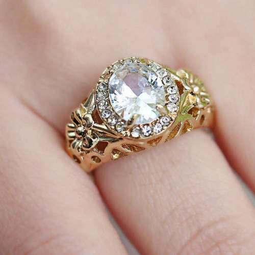White Sapphire yellow Rhodium Plated Ring  7   - low shipping