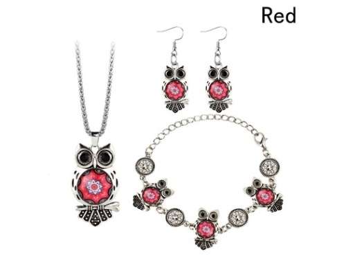 Tibetan Silver Turquoise  Gemstone Owl Necklace Bracelet Earring Jewelry Set