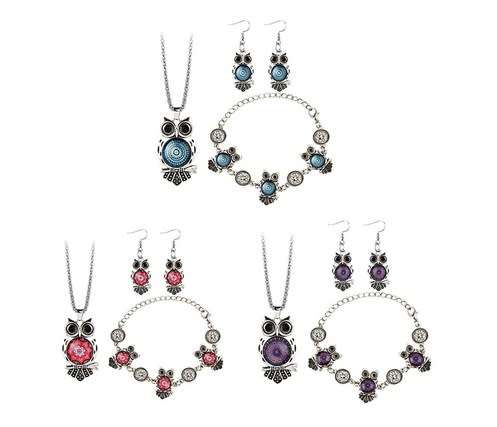 Tibetan Silver Turquoise  Gemstone Owl Necklace Bracelet Earring Jewelry Set