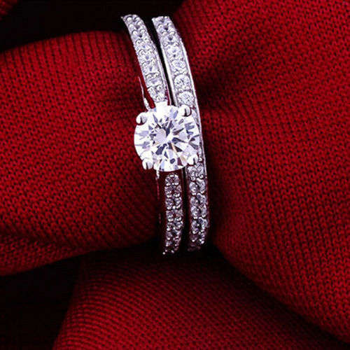 Set of 2 wedding rings- CZ and silver filled. LOWEST SHIPPING