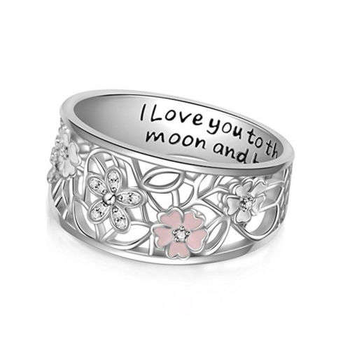 Hollow-out Daisy  925 Silver Ring Wedding Engagement Band Size 6-10