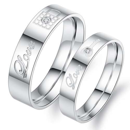 Titanium steel couples lock and key CZ rings...STUNNING