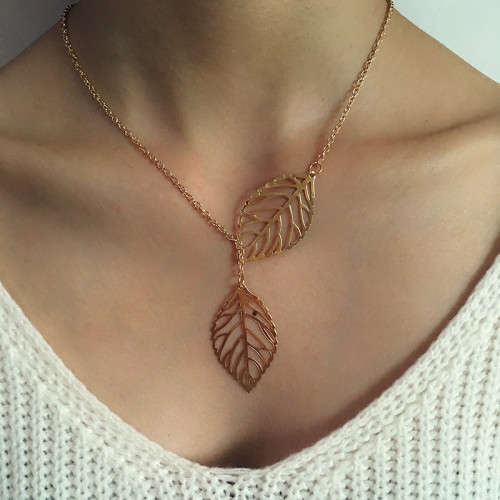 Leaf layered necklace with matching earrings.
