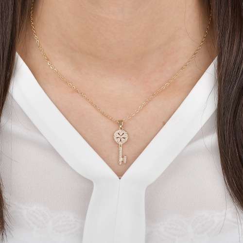 Sparkling gold filled crystal Key pendant and FREE chain