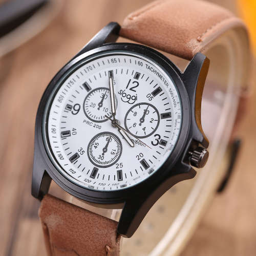 Military mens sloggi leather band quartz watch!!
