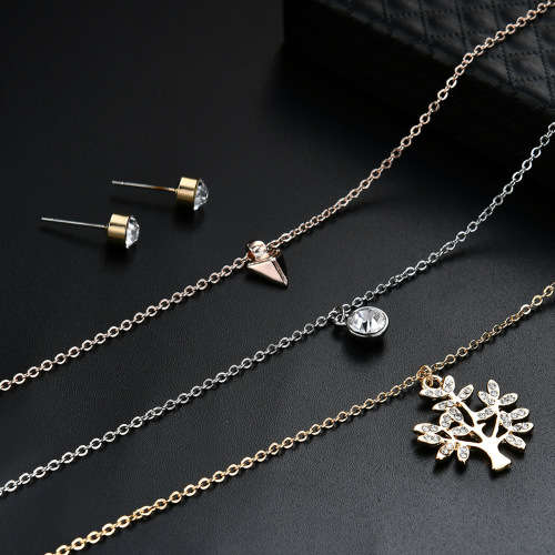 Stunning Platinum plated tree of life layered necklace and earring set