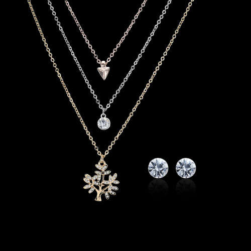 Stunning Platinum plated tree of life layered necklace and earring set