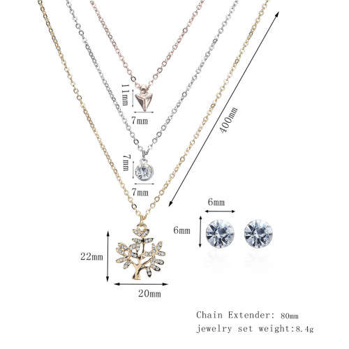 Stunning Platinum plated tree of life layered necklace and earring set