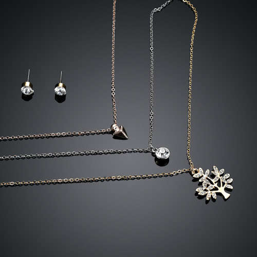 Stunning Platinum plated tree of life layered necklace and earring set