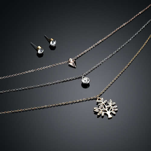 Stunning Platinum plated tree of life layered necklace and earring set