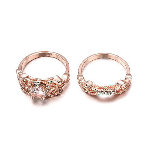 2Pcs Rose Gold Zirconl Rings Set  Sz 5-10
