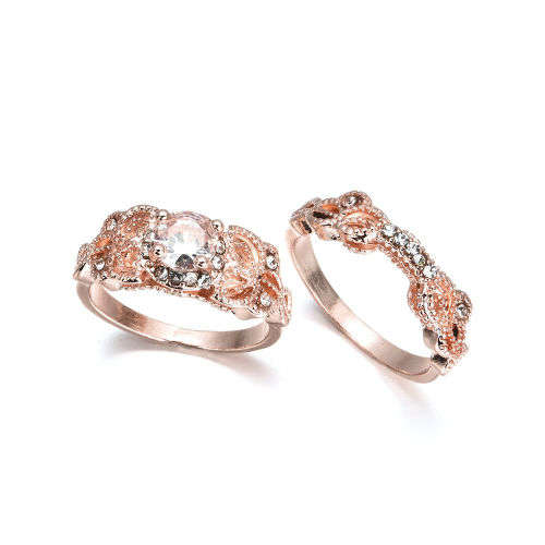 2Pcs Rose Gold Zirconl Rings Set  Sz 5-10