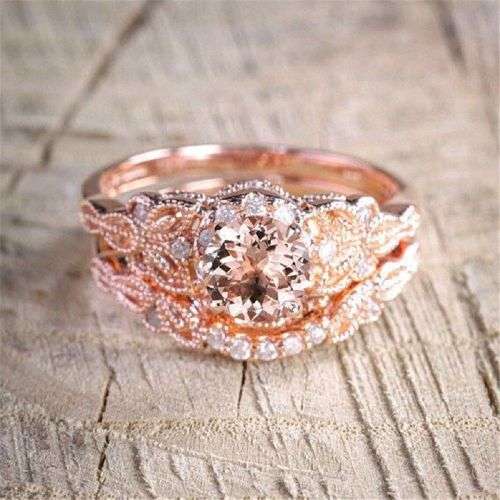 2Pcs Rose Gold Zirconl Rings Set  Sz 5-10