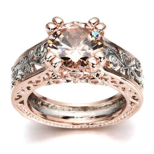 Exquisite 9ct gold filled filigree solitaire ring with CZ..LOWEST SHIPPING