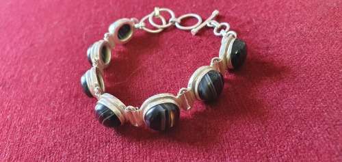 SILVER 925 BRACELET WITH POLISHED STONE. ANTIQUE DESIGN.