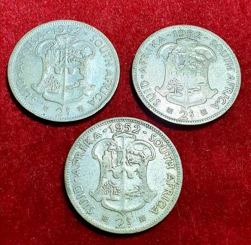 2 SHILLINGS 1952 SOUTH AFRICA . 3 X COINS. SILVER 33 gr