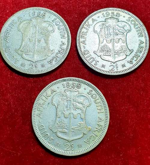 2 SHILLINGS 1958 SOUTH AFRICA . 3 X COINS. SILVER 33 gr