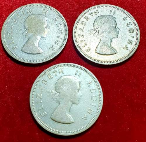 2 SHILLINGS 1958 SOUTH AFRICA . 3 X COINS. SILVER 33 gr