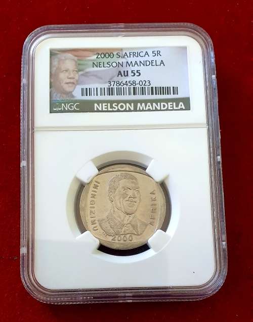 NELSON MANDELA .2000.  R5.  AU55. NGC GRADED.