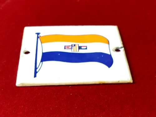 HEAVY ENAMEL PLATE WITH FLAG. SALVAGED FROM ONDANGWA SADF  MILITARY HQ.