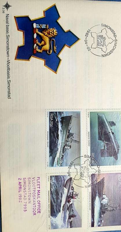 NAVEL BASE SIMONSTOWN . 75 YEARS OF SA NAVY. WITH ORIGINAL STAMP.1982. FDC