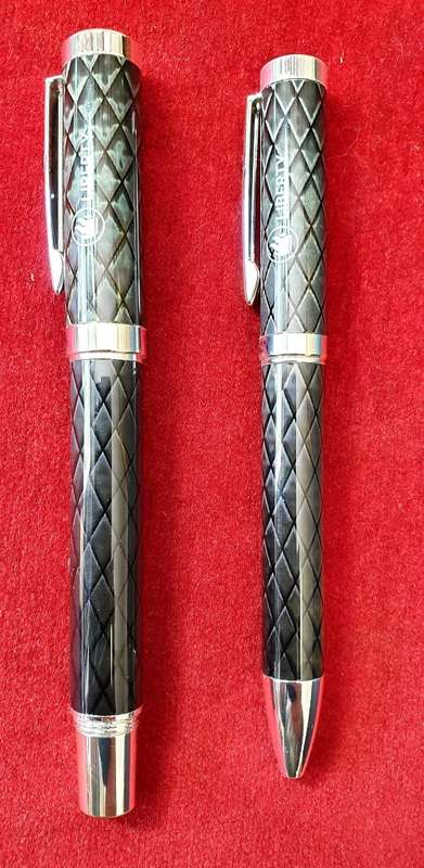 BALMAIN PARIS PEN SET ( 2 X ) WITH LEATHER BOX . AS NEW.