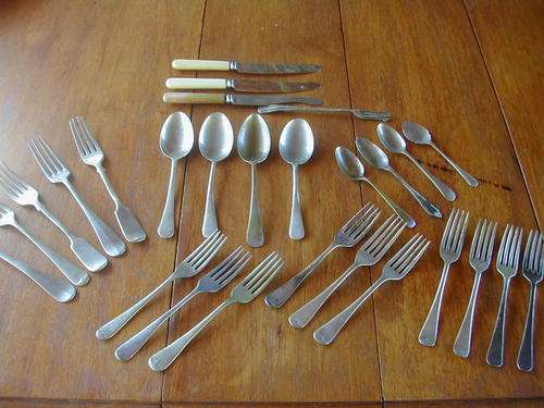 ANTIQUE CUTLERY PIECES (27) NICKEL SILVER