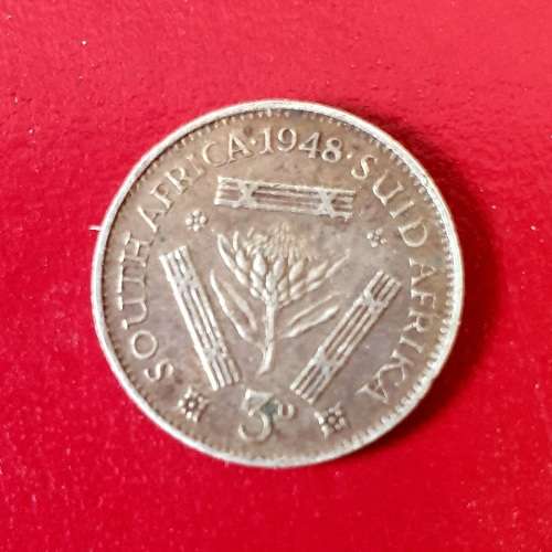 SILVER 3 PENCE S. A. ( 3D) 1948  EXCEPTIONAL CONDITION.
