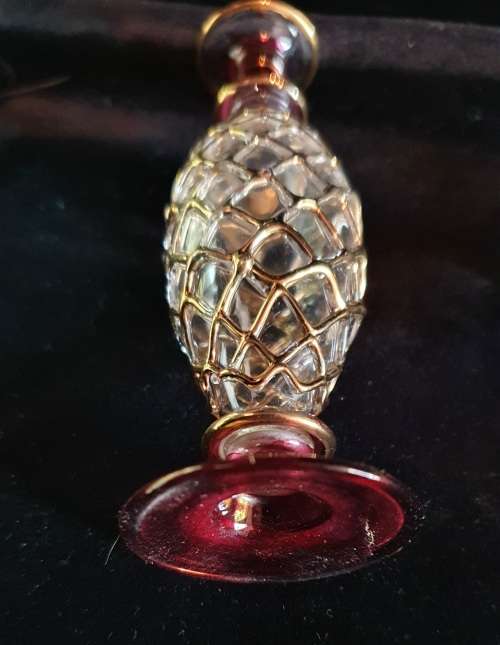ANTIQUE LEGENDARY EGYPTIAN HAND BLOWN GILDED PERFUME BOTTLE.