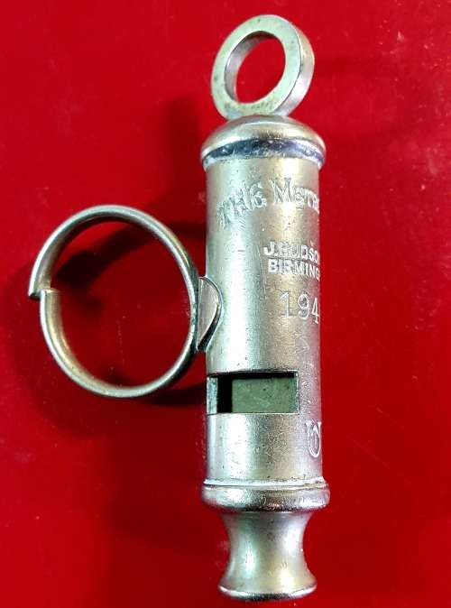 WW11 WAR WHISTLE. 1940. THE METROPOLITAN. J. HUDSON AND CO.BIRMINGHAM.