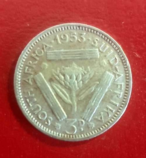 SILVER 3 PENCE S. A. ( 3D) 1953  EXCEPTIONAL CONDITION. Silver (.500) 1.414 g