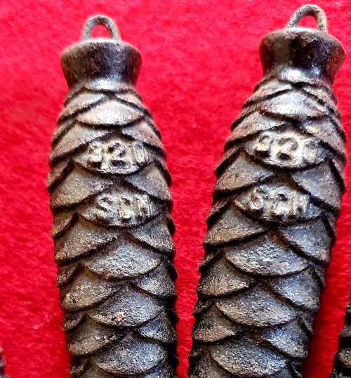 4 X ANTIQUE CAST IRON WEIGHTS. GRANDFATHERS CLOCK.