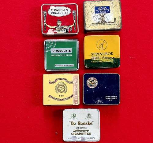 7 X VINTAGE TO ANTIQUE CIGARETTE TIN COLLECTION !! SCARCE FIND !!