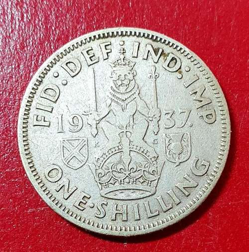 SILVER 1937  1 SHILLING - George VI Scottish crest; with 'IND:IMP'