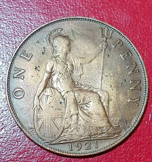 1921 George V One Penny 1d Coin - Great Britain. 100 YEARS !!  EXCELENT CONDITION!!