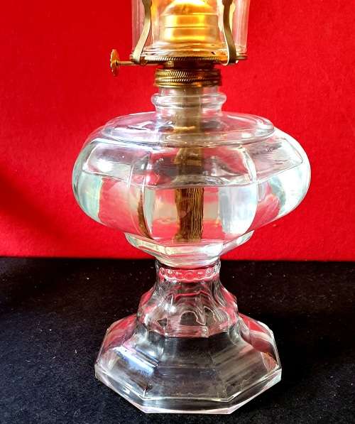 ANTIQUE HUGE GLASS PARAFFIN LAMP 45CM HIGH !! WORKING !