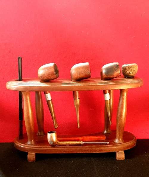ANTIQUE PIPE COLLECTION WITH IMBUIA WOOD STAND. SEE FULL DESCRIPTION !