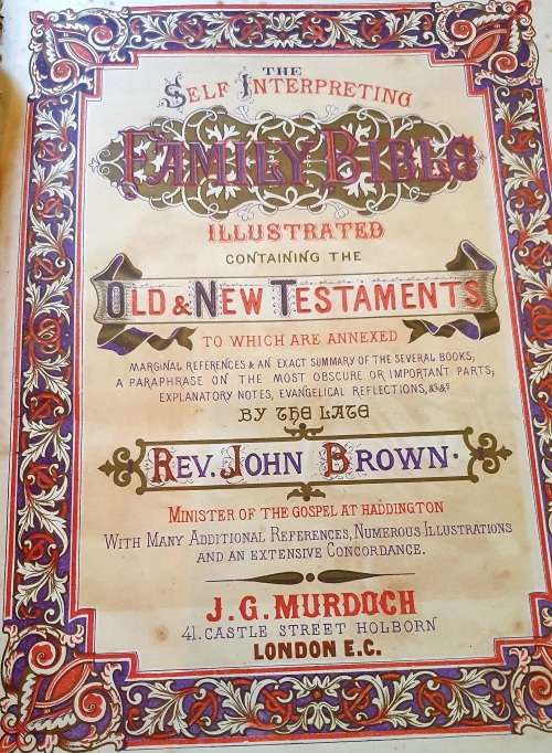 1860 FAMILY BIBLE REV JOHN BROWN'S SELF INTERPRETING WITH BRASS CLASPS.