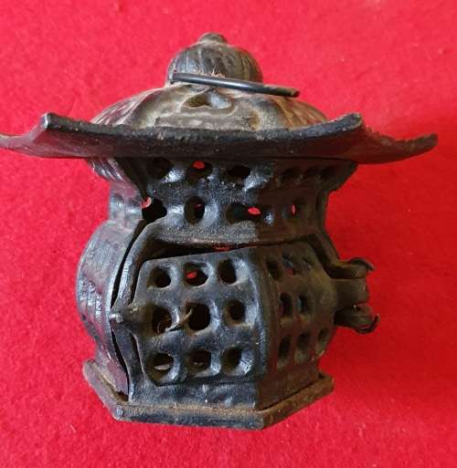 ANTIQUE SOLID CAST IRON HEAVY CANDLE HOLDER  / LANTERN