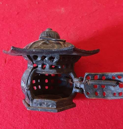 ANTIQUE SOLID CAST IRON HEAVY CANDLE HOLDER  / LANTERN