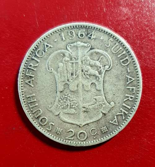 SILVER 1964 . 20 CENTS . SOUTH AFRICA. 11.3 gr.  EXCELLENT CONDITION !