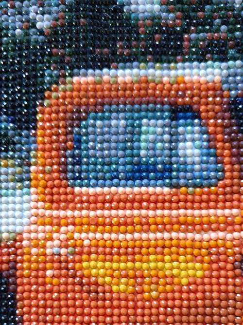 ANTIQUE HUGE BEADED POINT  WORK OF OLD FORD BAKKIE ON CANVAS  !! SCARCE !!! 78 CM X 36 CM .