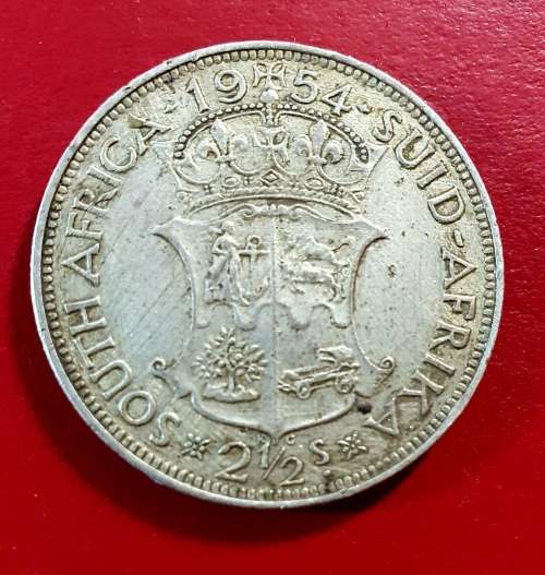 SILVER 1954 2 1/2 SHILLING / HALF KROON .11.31 gr.  EXCELLENT CONDITION !