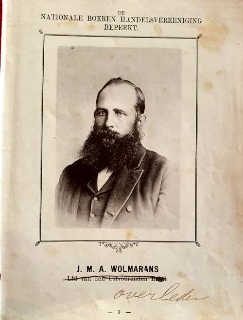 J.M.A.WOLMARANS. LEADER FIRST BOER WAR 1880 - 1881. PHOTO 1889  . SEE DESCRIPTION. NB.