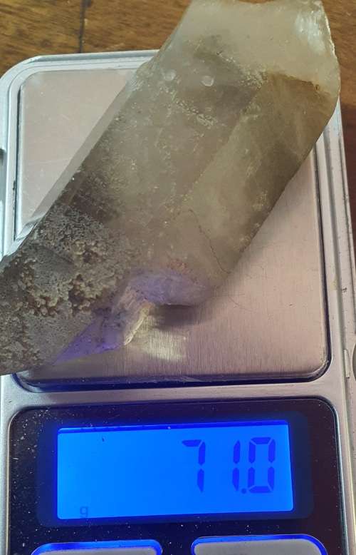 HUGE SMOKEY QUARTZ RAW CRYSTAL. 71 GRAMS.  70 MM LONG X  95 MM CIRC.