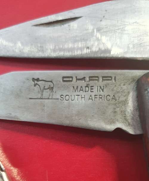 3 X VINTAGE OKAPI POCKET / FOLDING KNIFES. INCL LOOSE HANDLE.
